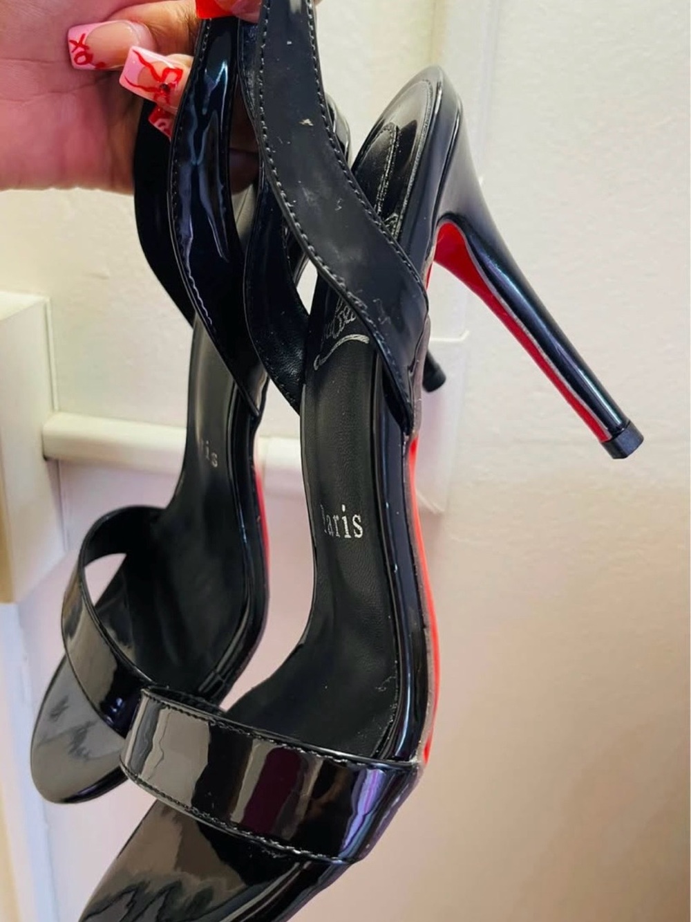 Black patent Red Bottom Strappy heels